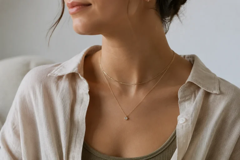 How to Layer Necklaces for Everyday Wear Without Tangling or Overcrowding Everyday layered necklaces with separated chain lengths and one small pendant.