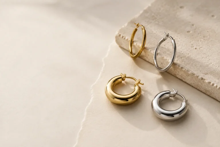 What Makes Mejuri Different? Best Sellers, Everyday Jewelry, and Hoop Choices Unbranded hoop earrings in slim and wider sculptural proportions arranged in soft daylight