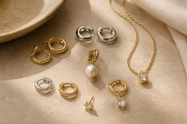 A neutral close-up of mixed contemporary jewelry pieces helps readers understand the brand review focus on materials, styling systems, and buyer-fit tradeoffs.